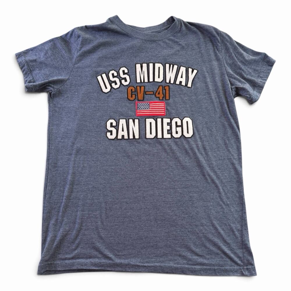 USS Midway CV-41 San Diego T-Shirt Large United States Navy Embroidered Souvenir